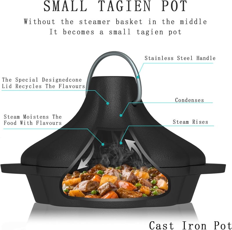 ENEM Cast Iron Garlic Roaster & Saucepan Pot, Small Garlic Roaster for Oven with Lid and Steamer, Tart Pan and Rice Pot for Baking, Grilling and Daily Cooking, Heavy Duty Multi-Functional Pots - Image 2